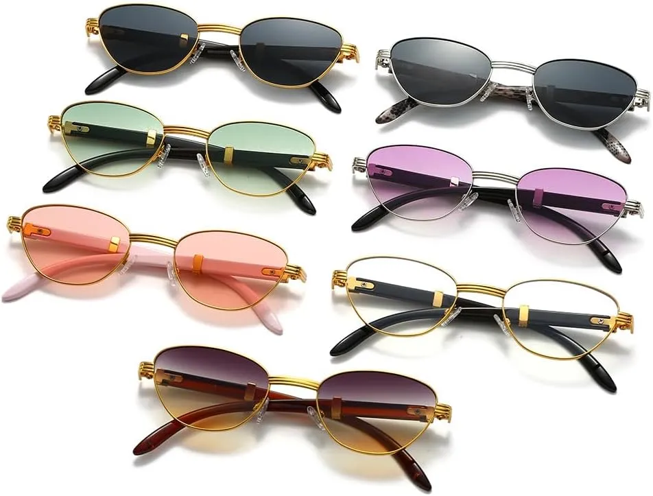 Retro Cat Eye Metal Sunglasses for Women Men Fashion Square Sunglasses Small Vintage 90s Sunglasses N47