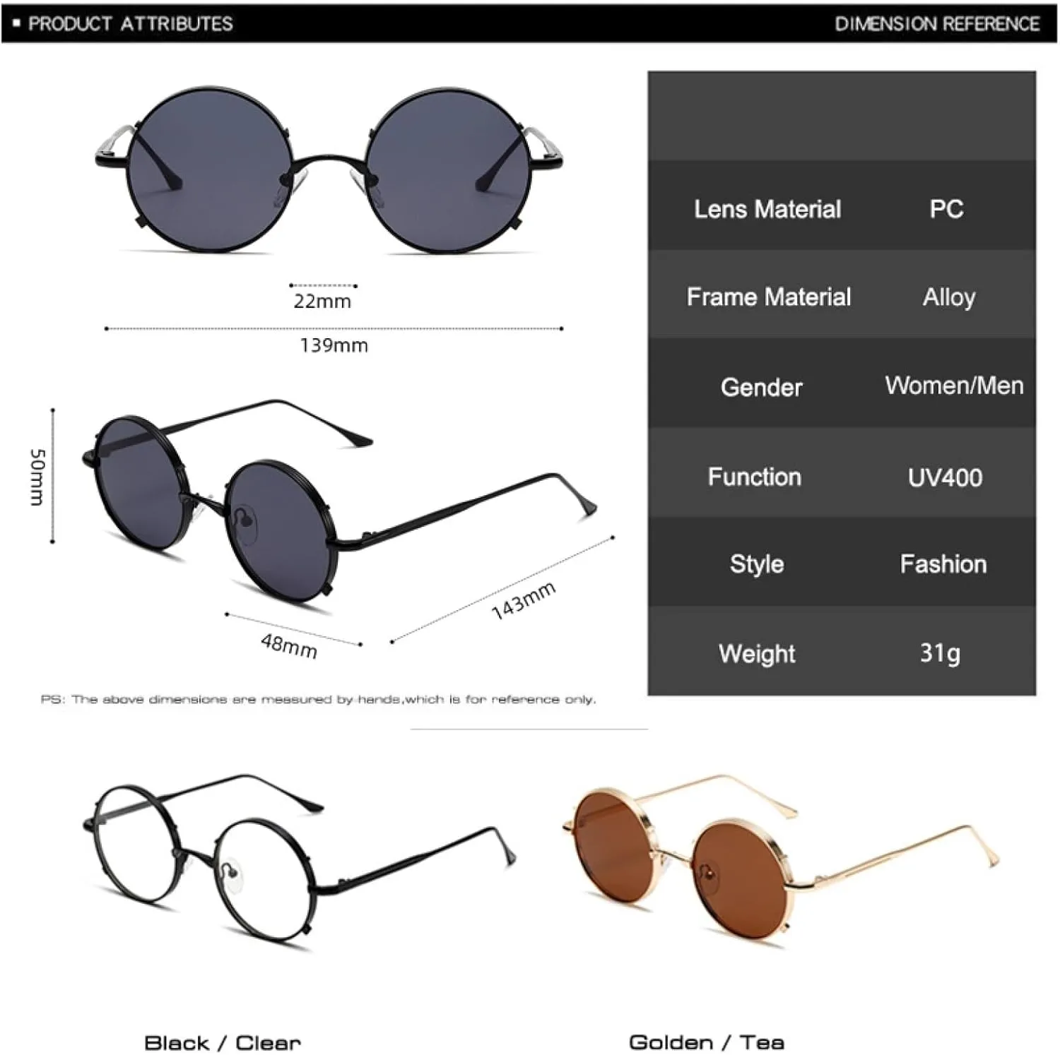 Retro Round Metal Frame Women Sunglasses Fashion Punk Men Uv400