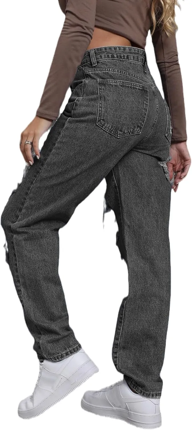 Ripped Jeans Womens Distressed high Waisted Jeans for Women Trendy Wide Straight Leg Y2k Pants Women’s Jeans