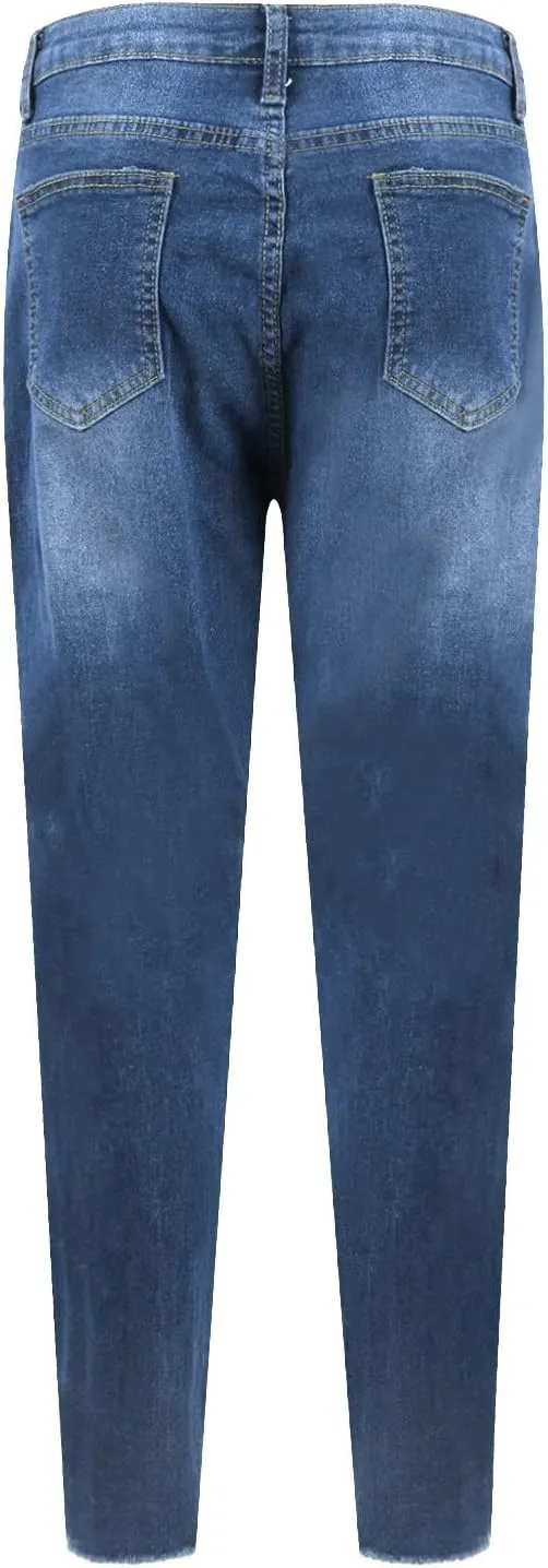 Ripped Jeans Womens Low Rise Stretch Ankle Skinny Jeans Raw Hem Slim Fit Cropped Curvy Denim Jeggings with Pockets