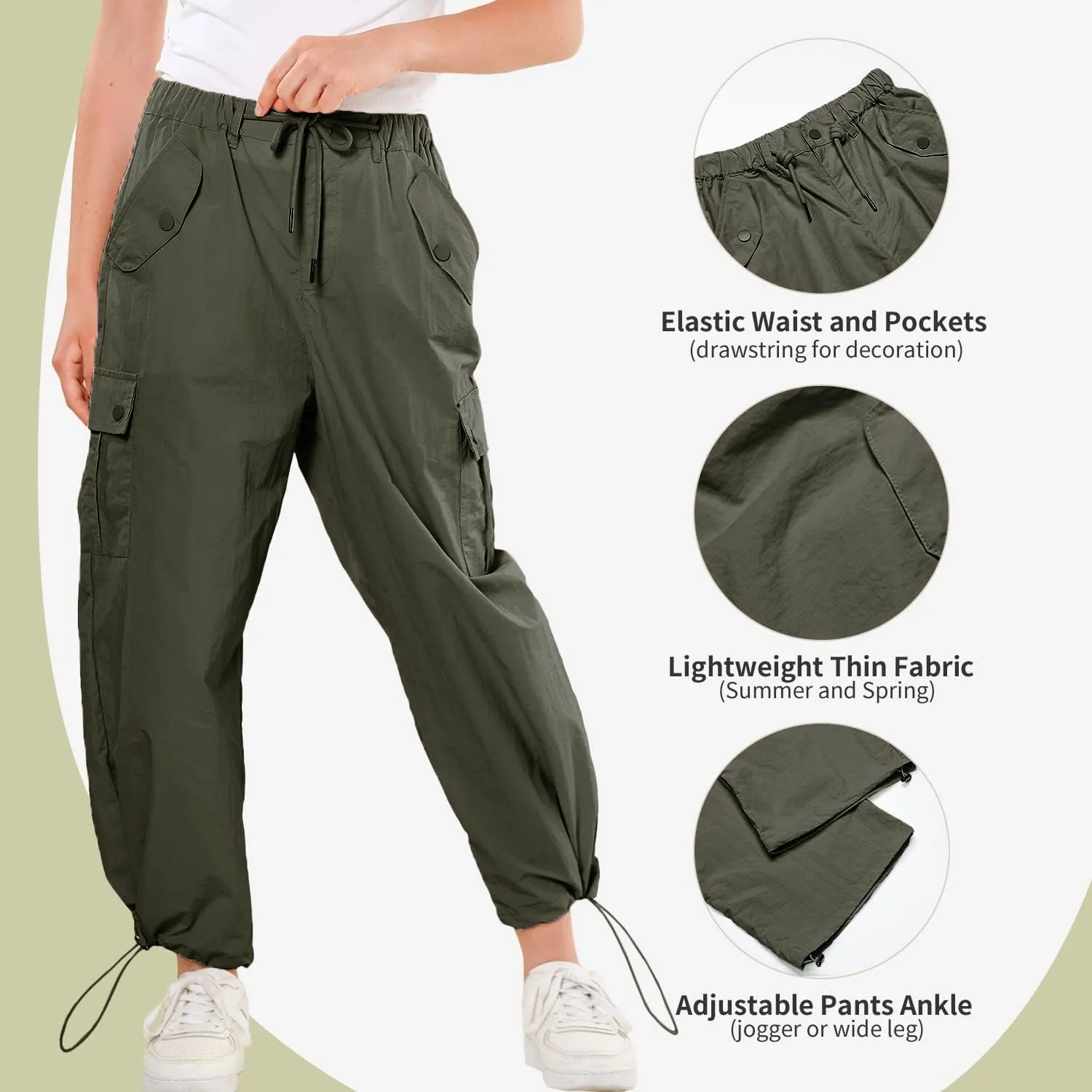 Rolanko Parachute Pants for Girls Y2K Cargo Trousers with Pockets Harajuku Jogger Pants Kids 4-14 Years