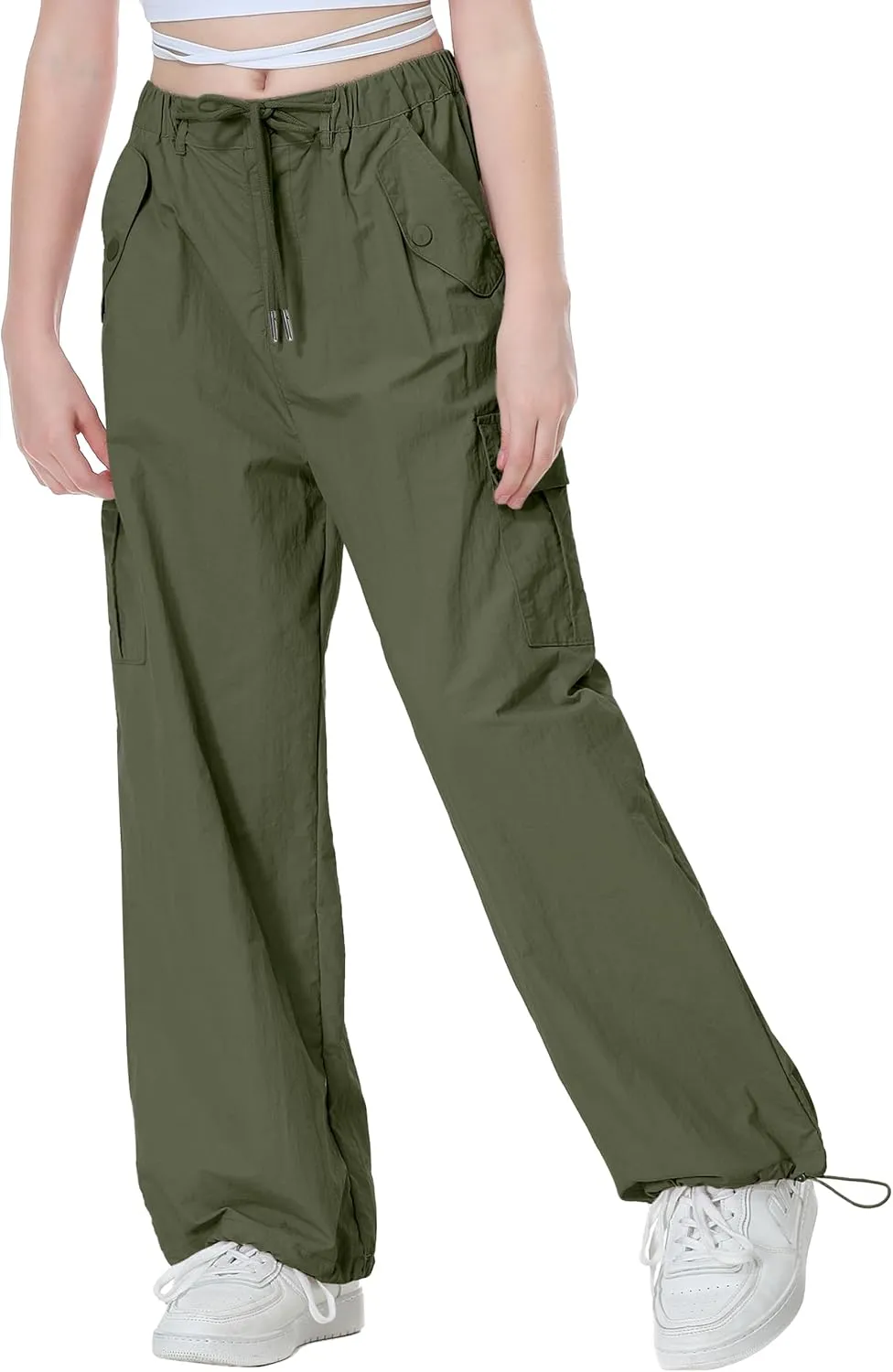 Rolanko Parachute Pants for Girls Y2K Cargo Trousers with Pockets Harajuku Jogger Pants Kids 4-14 Years