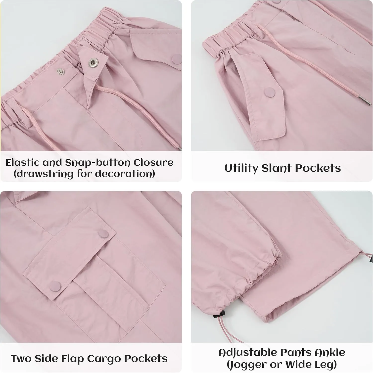Rolanko Parachute Pants for Girls Y2K Cargo Trousers with Pockets Harajuku Jogger Pants Kids 4-14 Years