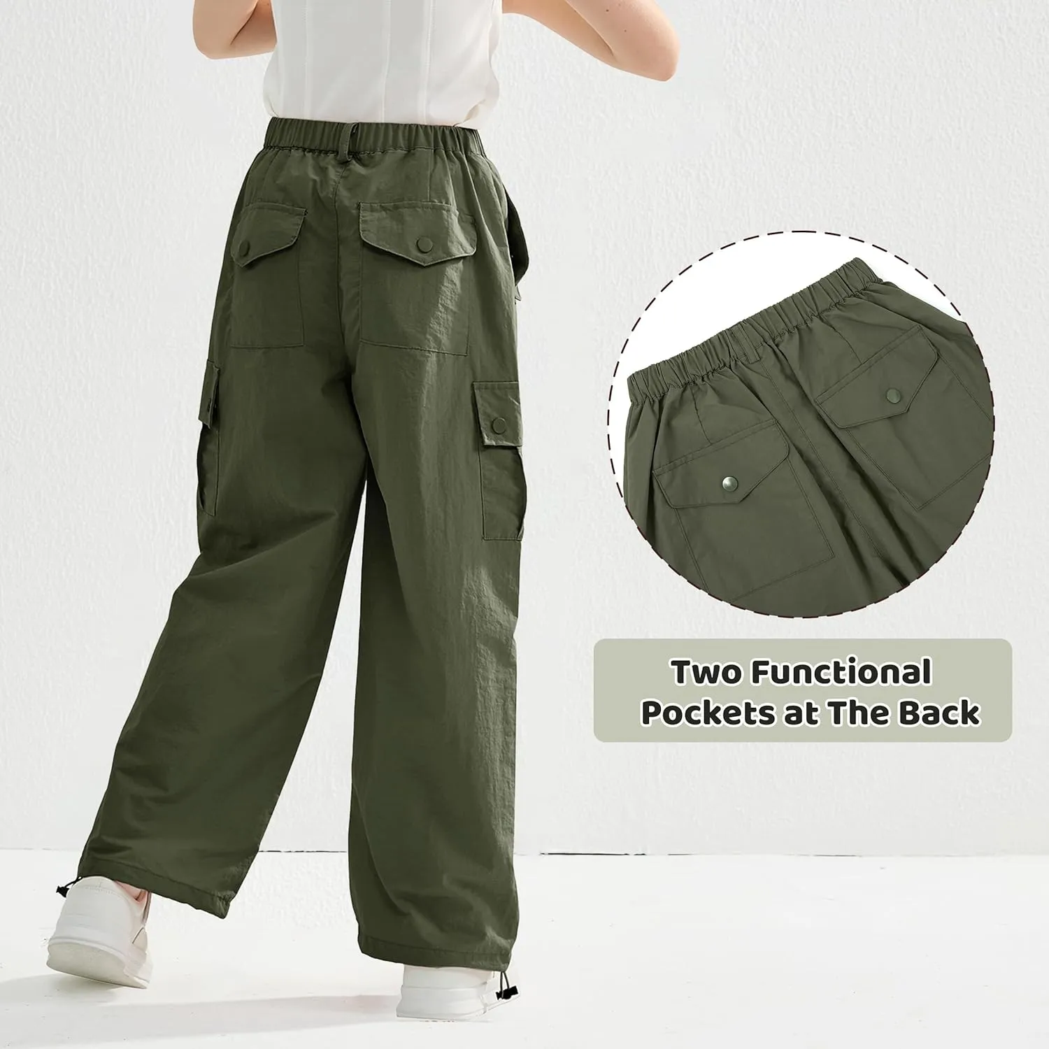 Rolanko Parachute Pants for Girls Y2K Cargo Trousers with Pockets Harajuku Jogger Pants Kids 4-14 Years