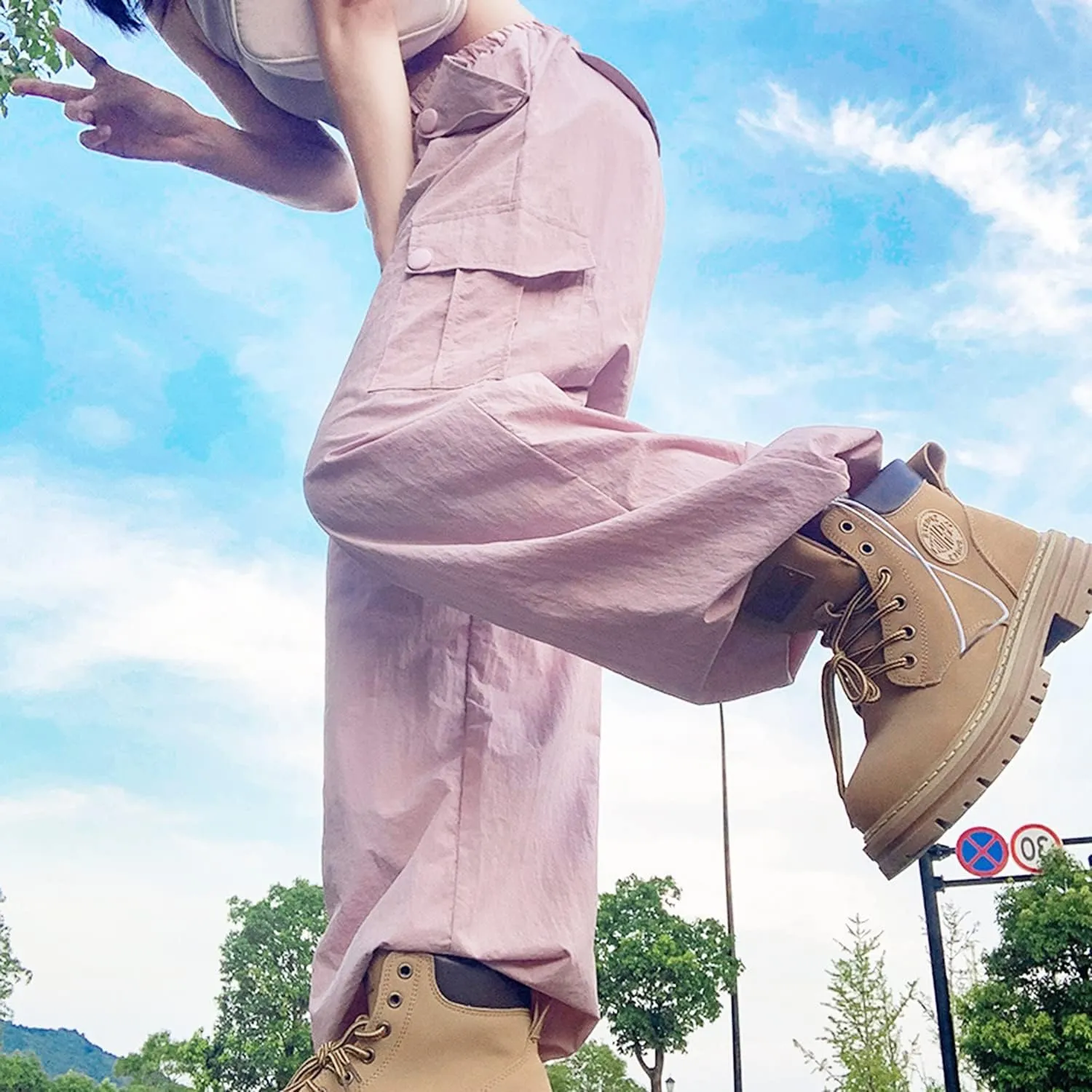 Rolanko Parachute Pants for Girls Y2K Cargo Trousers with Pockets Harajuku Jogger Pants Kids 4-14 Years