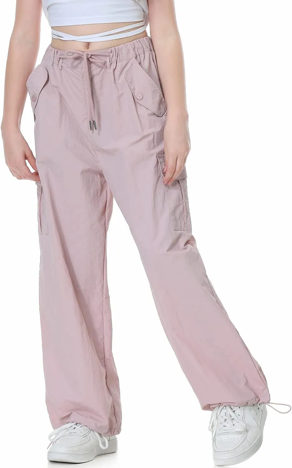 Rolanko Parachute Pants for Girls Y2K Cargo Trousers with Pockets Harajuku Jogger Pants Kids 4-14 Years