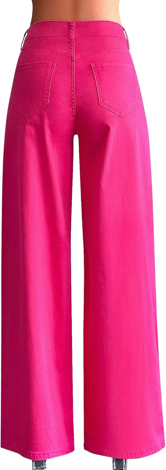 roswear Women’s Baggy Wide Leg Jeans Boyfriend Trendy High Waisted Ripped Stretchy Denim Jeans