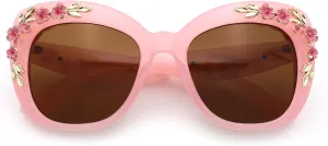 SA106 Womens Metal Flower Foliage Jewel Brow Trim Oversize Cat Eye Sunglasses