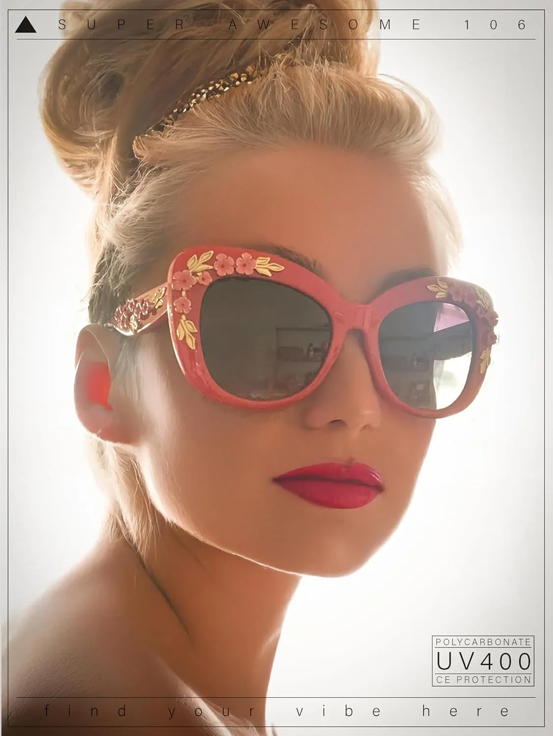 SA106 Womens Metal Flower Foliage Jewel Brow Trim Oversize Cat Eye Sunglasses