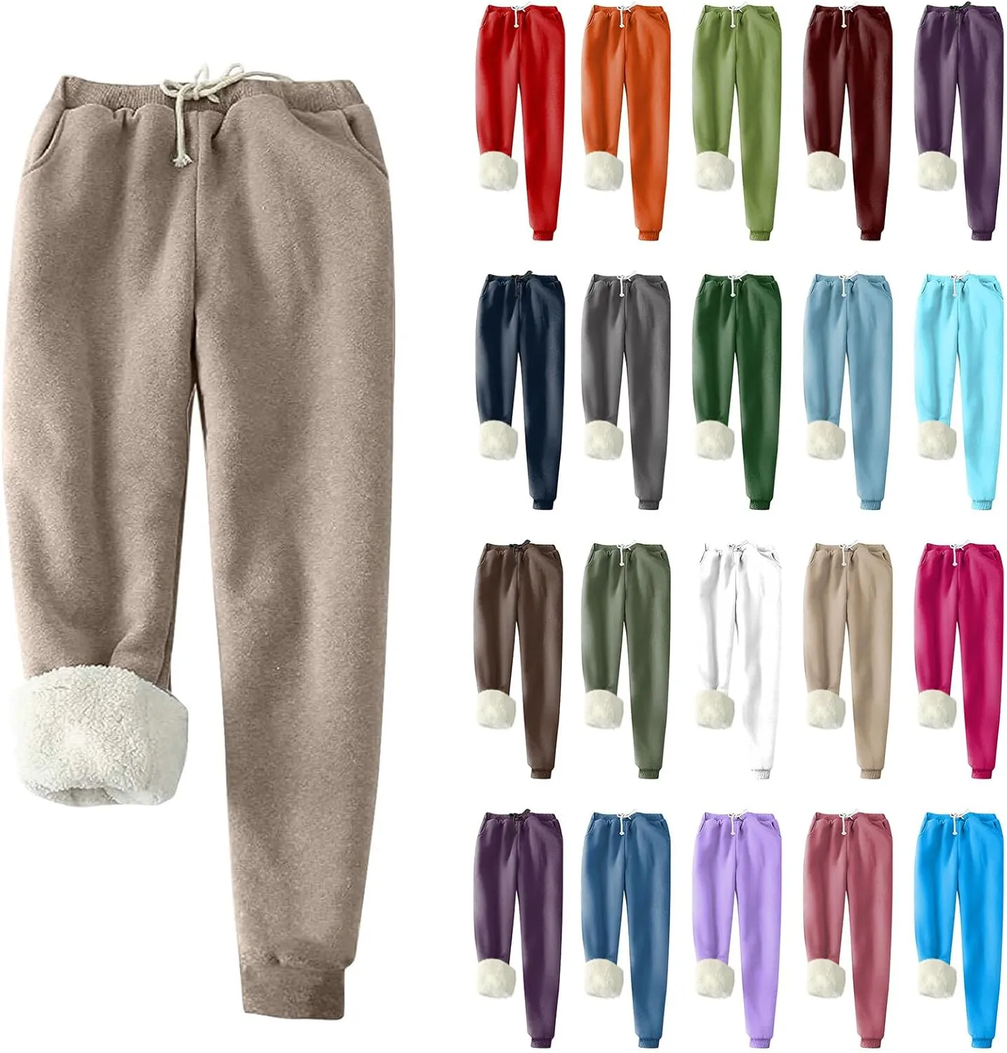 Sherpa Lined Sweatpants Women Drawstring High Waisted Fleece Joggers Winter Warm Athletic Jogger Pants with Pockets
