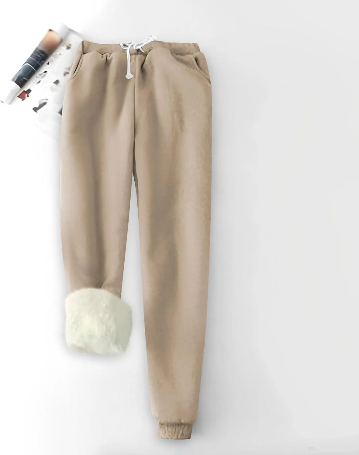 Sherpa Lined Sweatpants Women Drawstring High Waisted Fleece Joggers Winter Warm Athletic Jogger Pants with Pockets