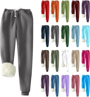 Sherpa Lined Sweatpants Women Drawstring High Waisted Fleece Joggers Winter Warm Athletic Jogger Pants with Pockets