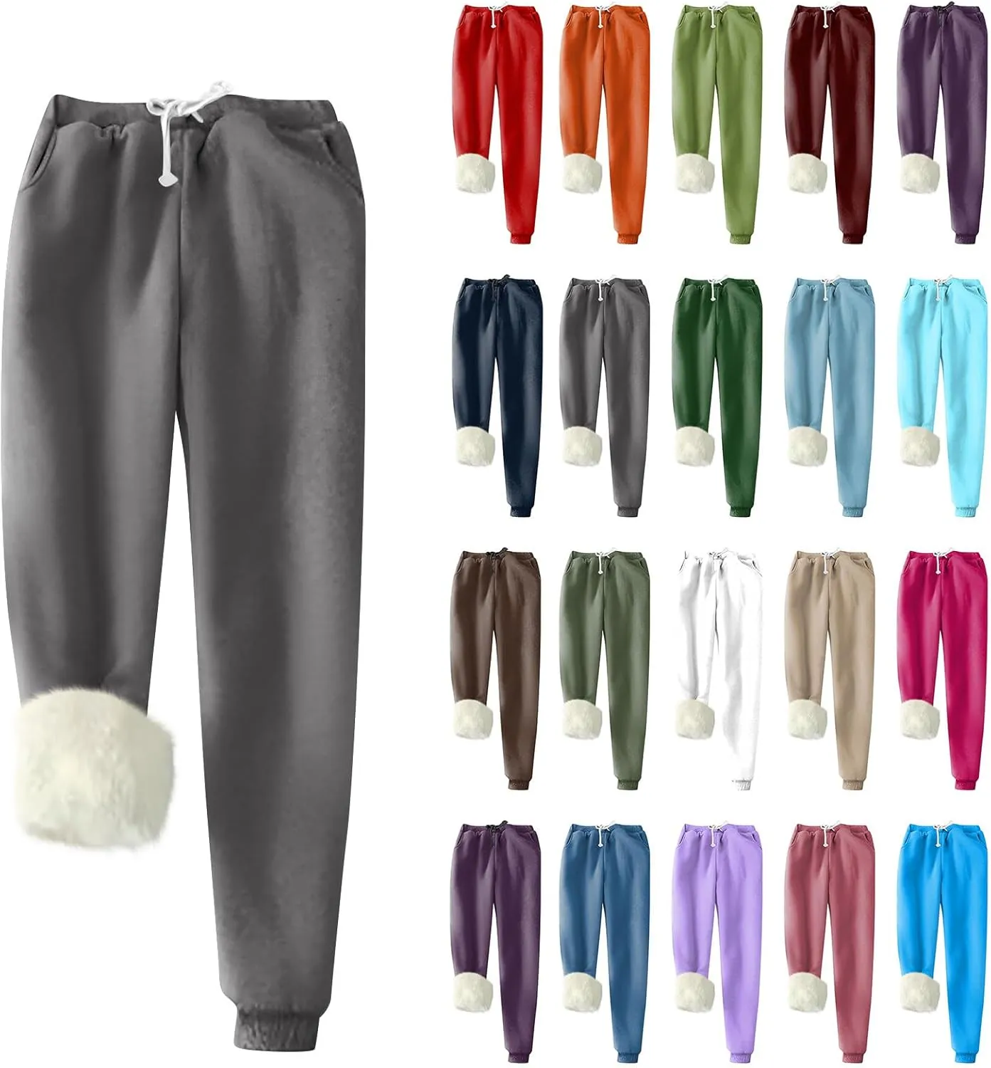 Sherpa Lined Sweatpants Women Drawstring High Waisted Fleece Joggers Winter Warm Athletic Jogger Pants with Pockets