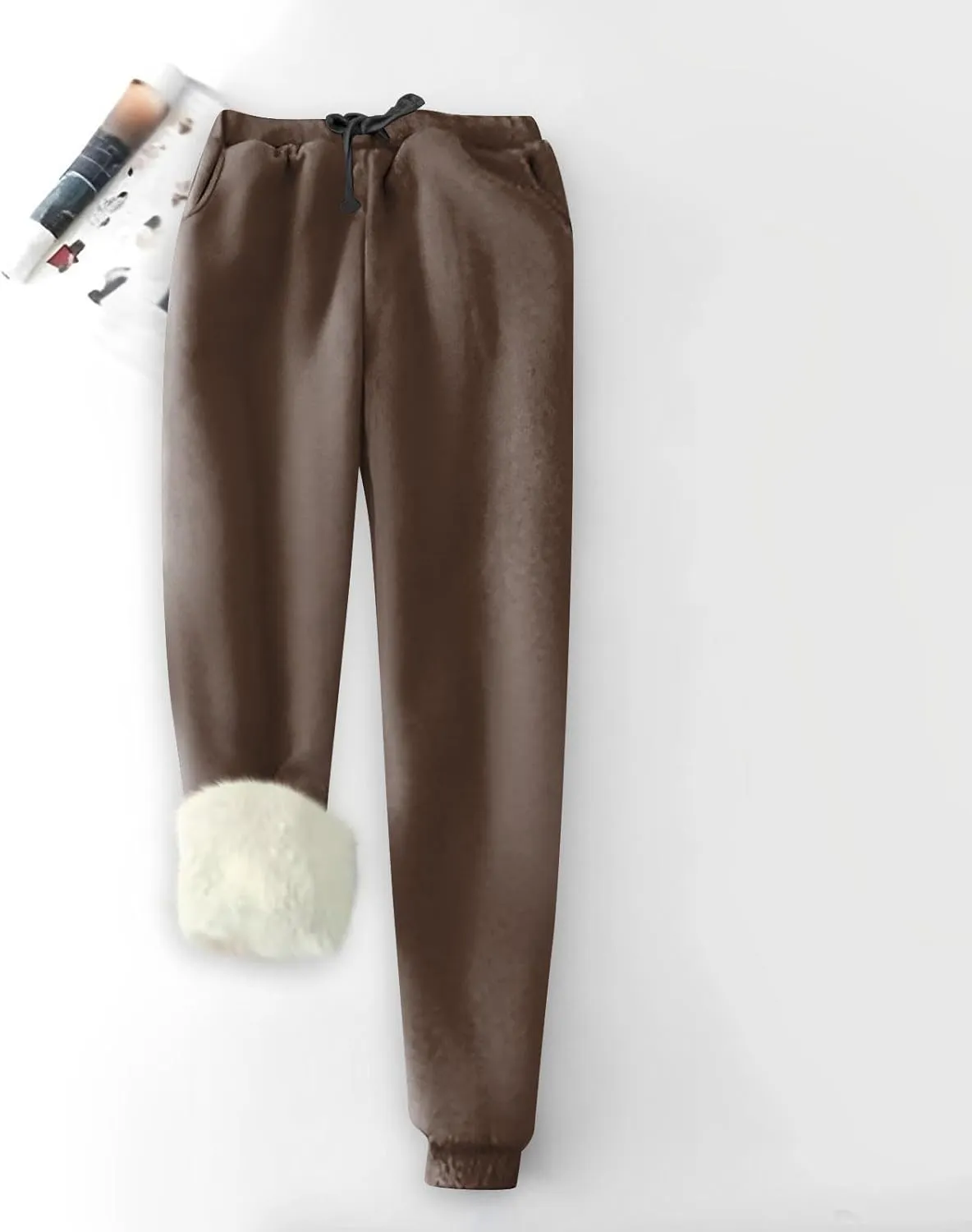 Sherpa Lined Sweatpants Women Drawstring High Waisted Fleece Joggers Winter Warm Athletic Jogger Pants with Pockets