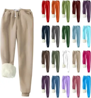 Sherpa Lined Sweatpants Women Drawstring High Waisted Fleece Joggers Winter Warm Athletic Jogger Pants with Pockets