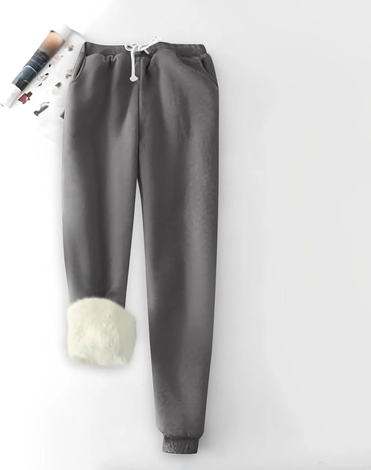 Sherpa Lined Sweatpants Women Drawstring High Waisted Fleece Joggers Winter Warm Athletic Jogger Pants with Pockets