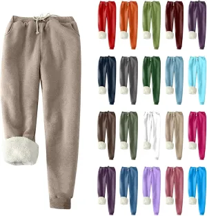 Sherpa Lined Sweatpants Women Drawstring High Waisted Fleece Joggers Winter Warm Athletic Jogger Pants with Pockets