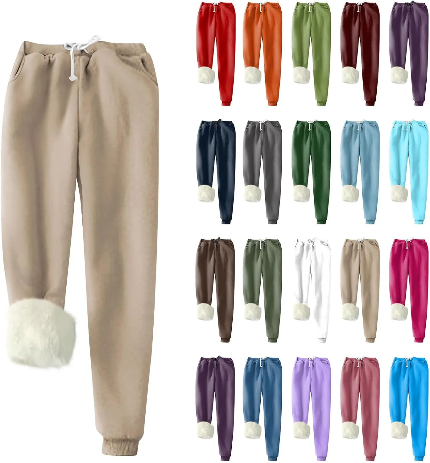 Sherpa Lined Sweatpants Women Drawstring High Waisted Fleece Joggers Winter Warm Athletic Jogger Pants with Pockets