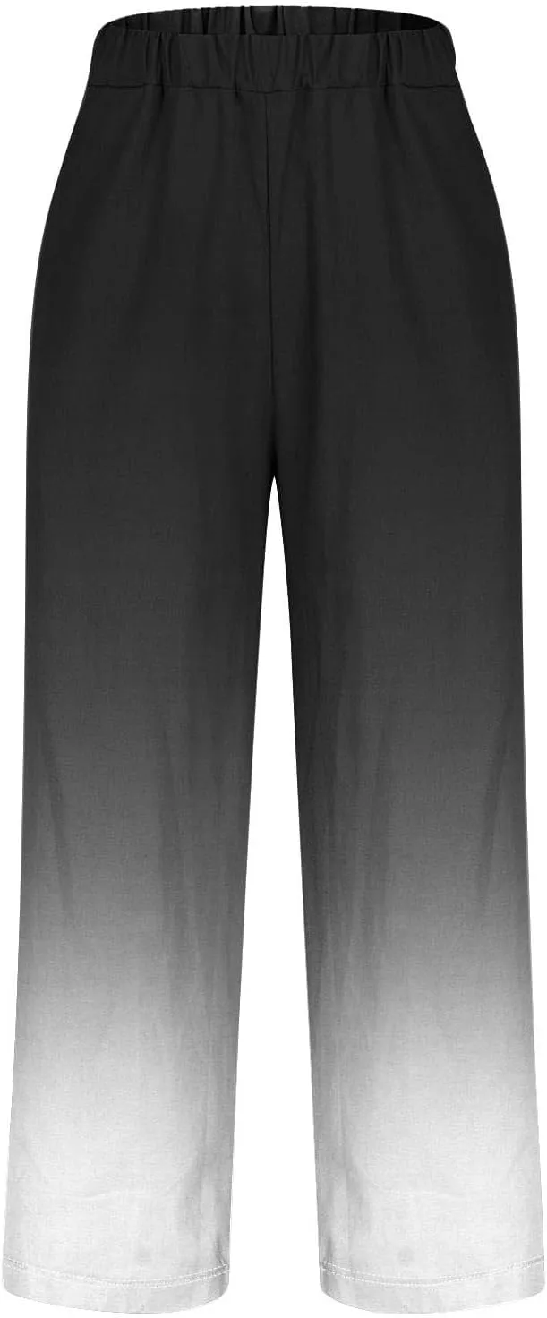 Side Stripe Pants Women for Beach Vacation Clothes for Women 2025 Linen Straight Leg Elastic Waist with Pockets
