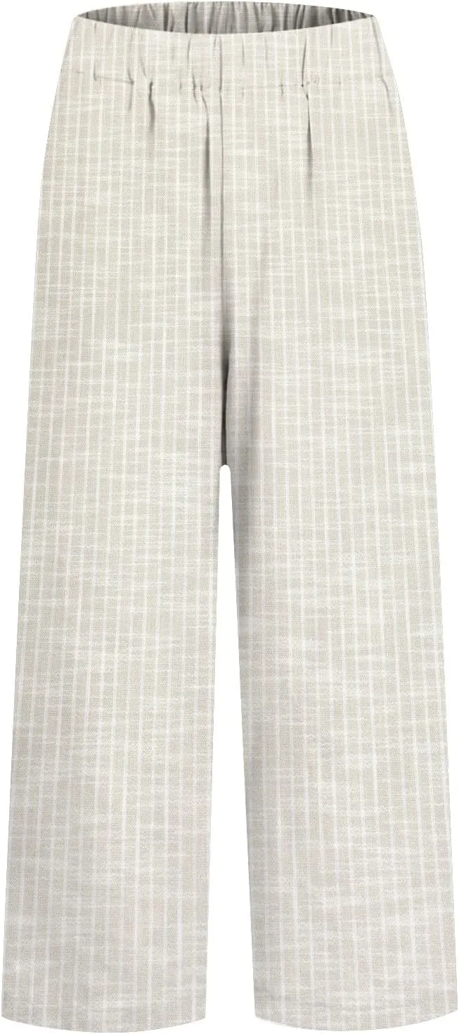 Side Stripe Pants Women for Beach Vacation Clothes for Women 2025 Linen Straight Leg Elastic Waist with Pockets