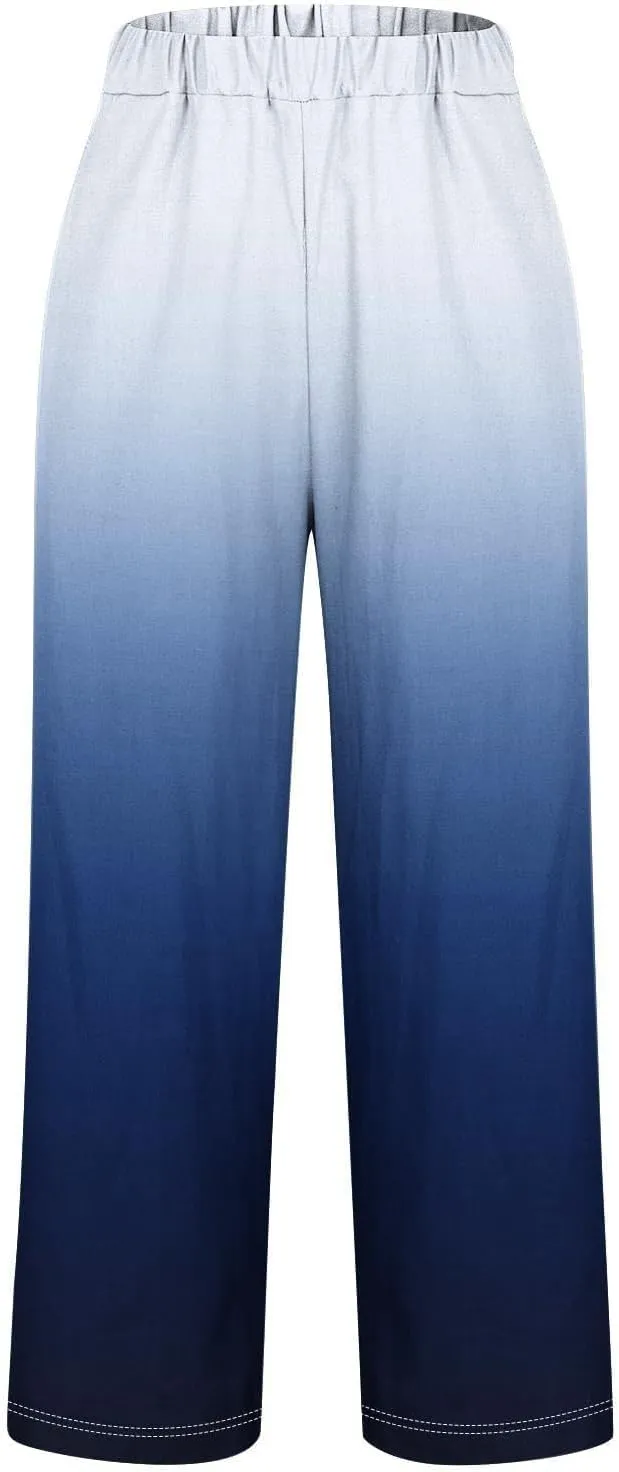 Side Stripe Pants Women for Beach Vacation Clothes for Women 2025 Linen Straight Leg Elastic Waist with Pockets