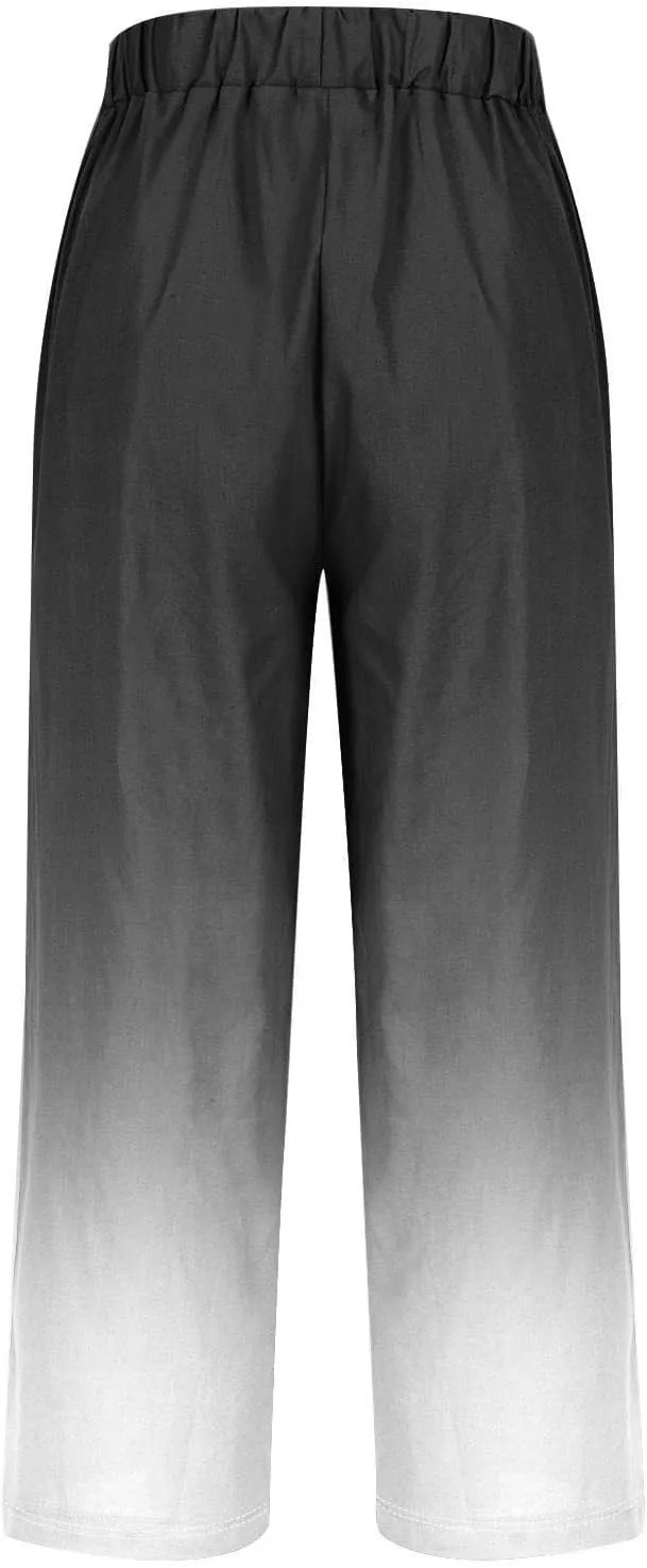 Side Stripe Pants Women for Beach Vacation Clothes for Women 2025 Linen Straight Leg Elastic Waist with Pockets