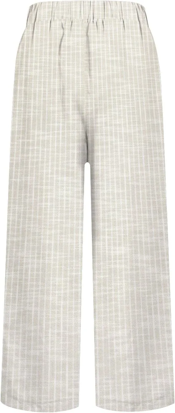 Side Stripe Pants Women for Beach Vacation Clothes for Women 2025 Linen Straight Leg Elastic Waist with Pockets