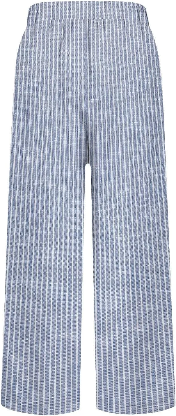 Side Stripe Pants Women for Beach Vacation Clothes for Women 2025 Linen Straight Leg Elastic Waist with Pockets