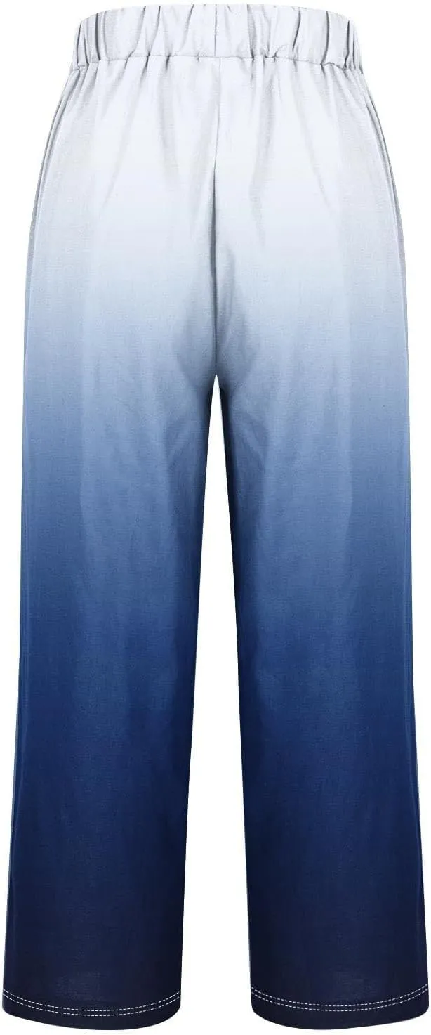 Side Stripe Pants Women for Beach Vacation Clothes for Women 2025 Linen Straight Leg Elastic Waist with Pockets