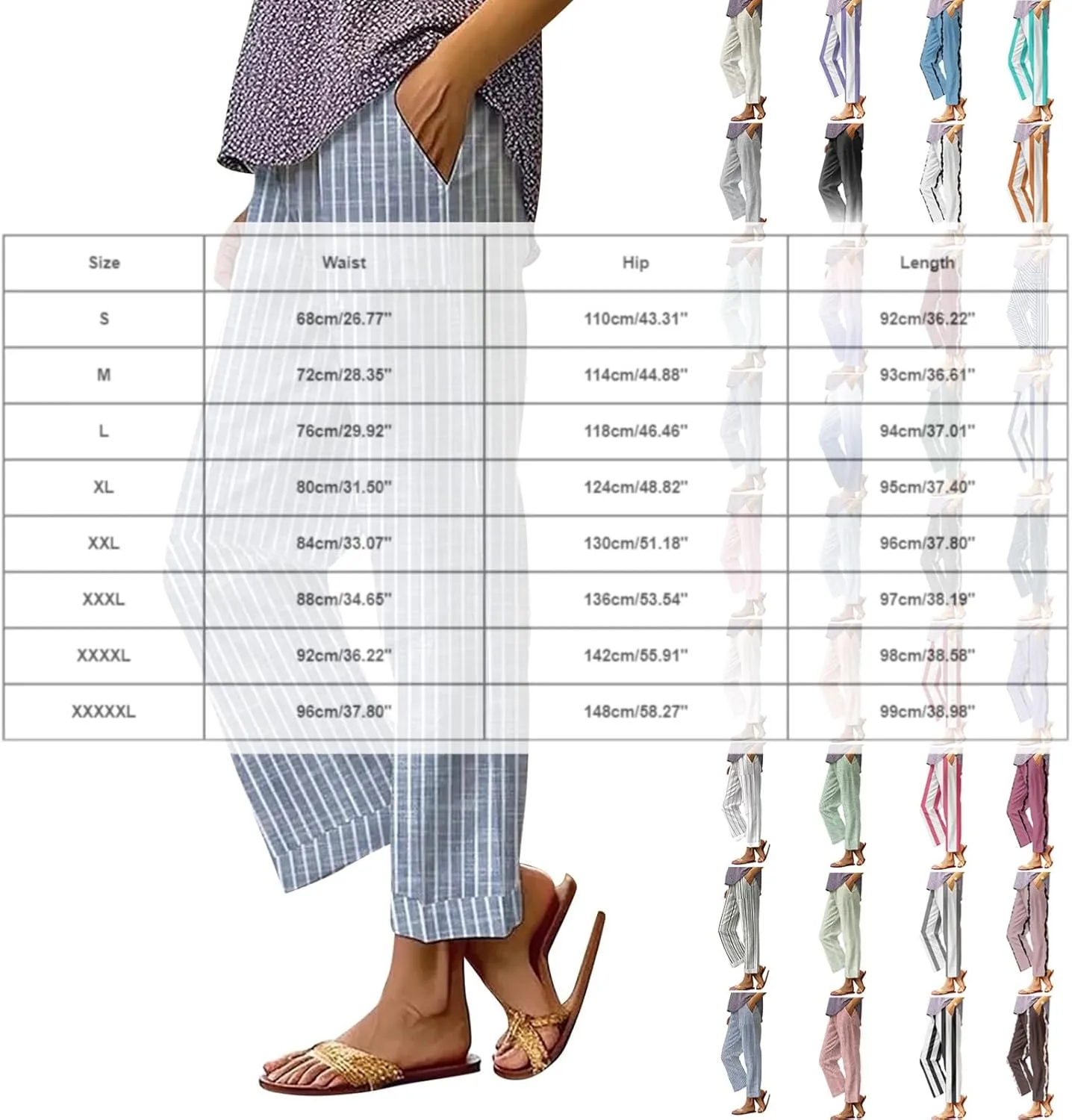 Side Stripe Pants Women for Beach Vacation Clothes for Women 2025 Linen Straight Leg Elastic Waist with Pockets
