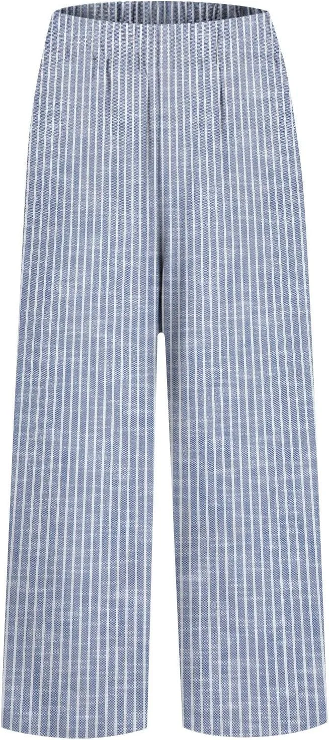 Side Stripe Pants Women for Beach Vacation Clothes for Women 2025 Linen Straight Leg Elastic Waist with Pockets