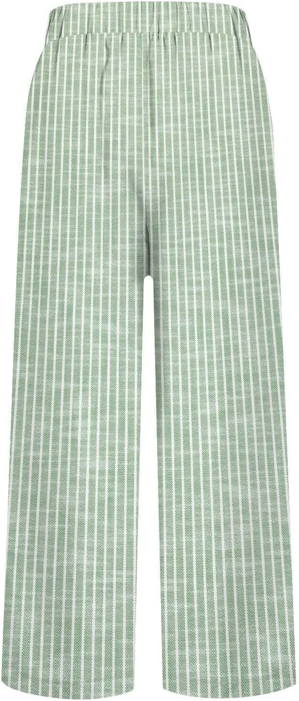 Side Stripe Pants Women for Beach Vacation Clothes for Women Linen Straight Leg Elastic Waist Womens Summer Outfits