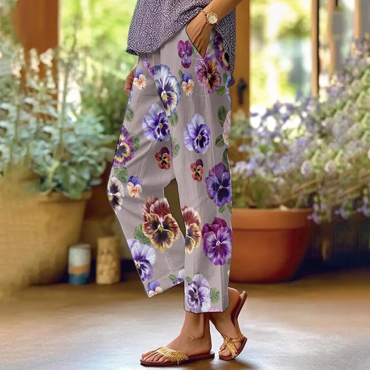Side Stripe Pants Women for Beach Vacation Clothes for Women Linen Straight Leg Elastic Waist Womens Summer Outfits