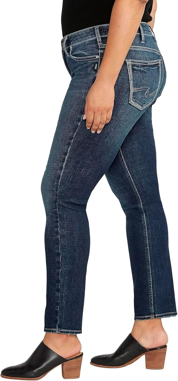 Silver Jeans Co. Women's Plus Size Britt Low Rise Curvy Fit Straight Leg Jeans