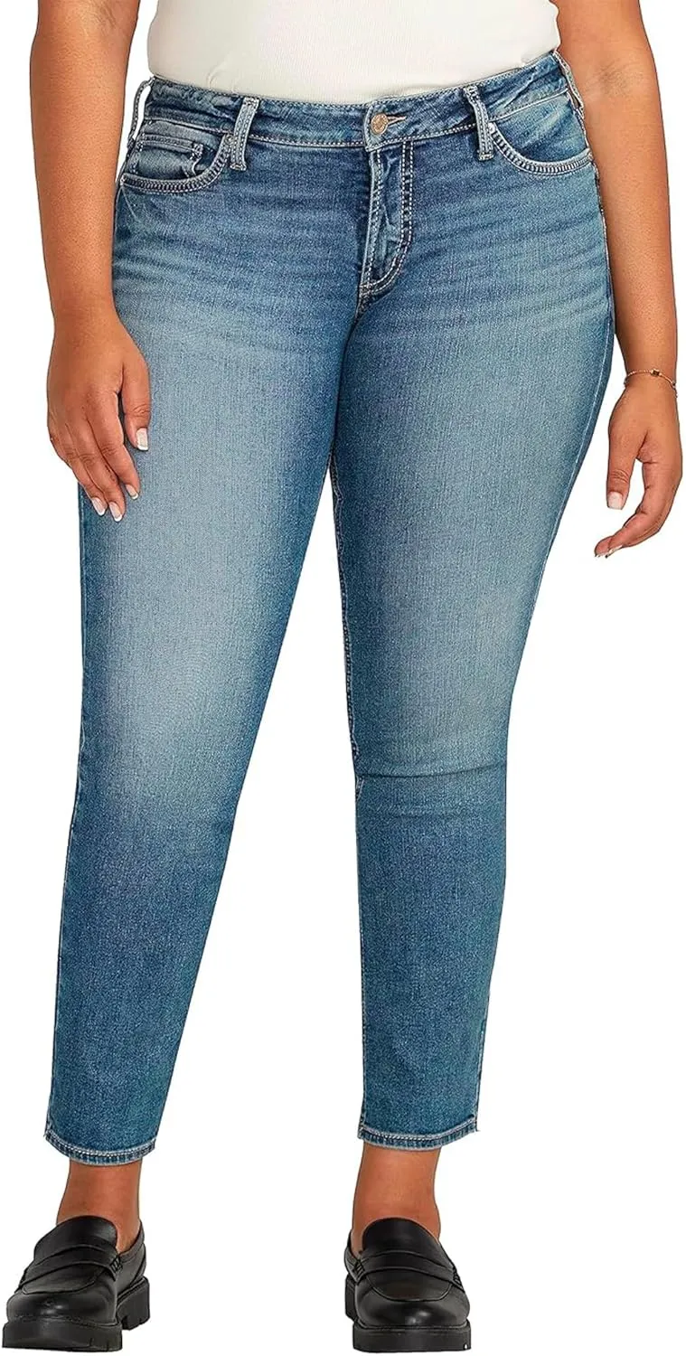 Silver Jeans Co. Women's Plus Size Britt Low Rise Curvy Fit Straight Leg Jeans