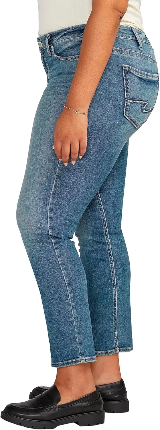 Silver Jeans Co. Women's Plus Size Britt Low Rise Curvy Fit Straight Leg Jeans