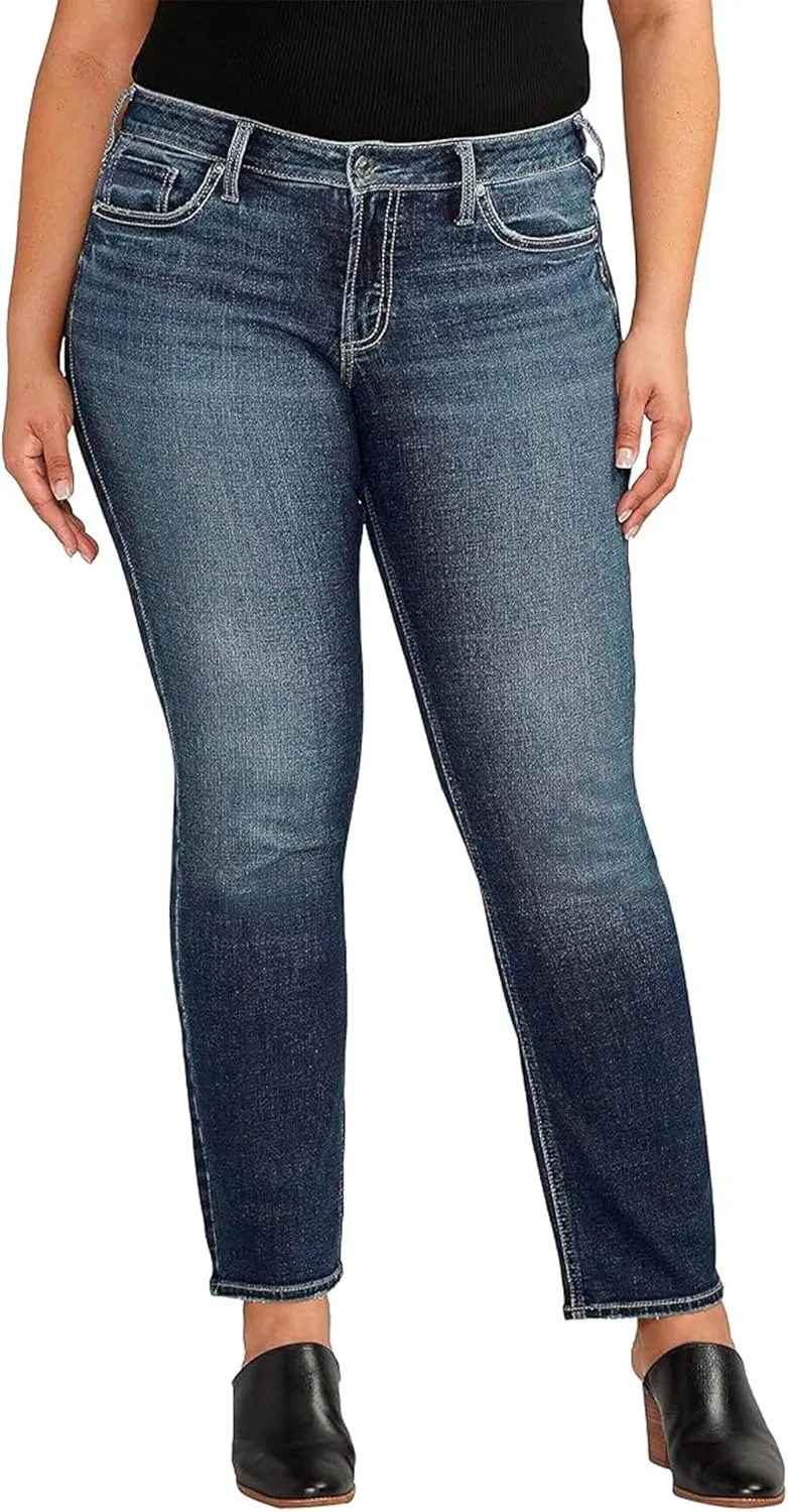 Silver Jeans Co. Women's Plus Size Britt Low Rise Curvy Fit Straight Leg Jeans