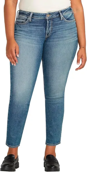 Silver Jeans Co. Women's Plus Size Britt Low Rise Curvy Fit Straight Leg Jeans