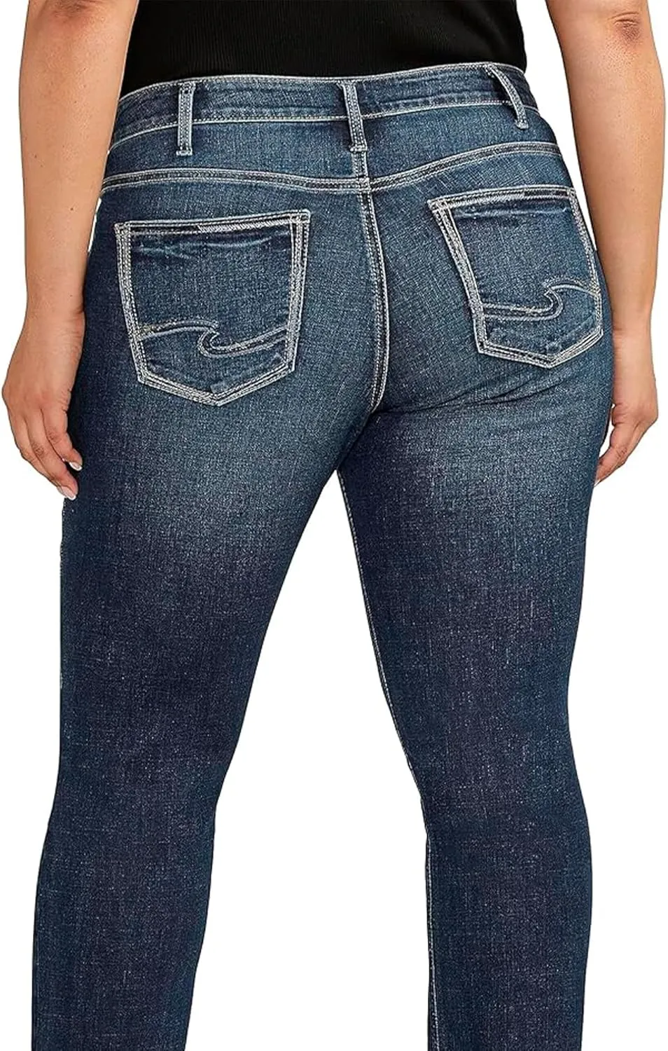 Silver Jeans Co. Women's Plus Size Britt Low Rise Curvy Fit Straight Leg Jeans