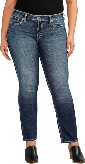 Silver Jeans Co. Women's Plus Size Britt Low Rise Curvy Fit Straight Leg Jeans