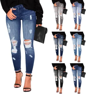Skinny Jeans for Women Stretchy High Waisted Ripped Jeans Tummy Control Distressed Denim Leggings with Pockets
