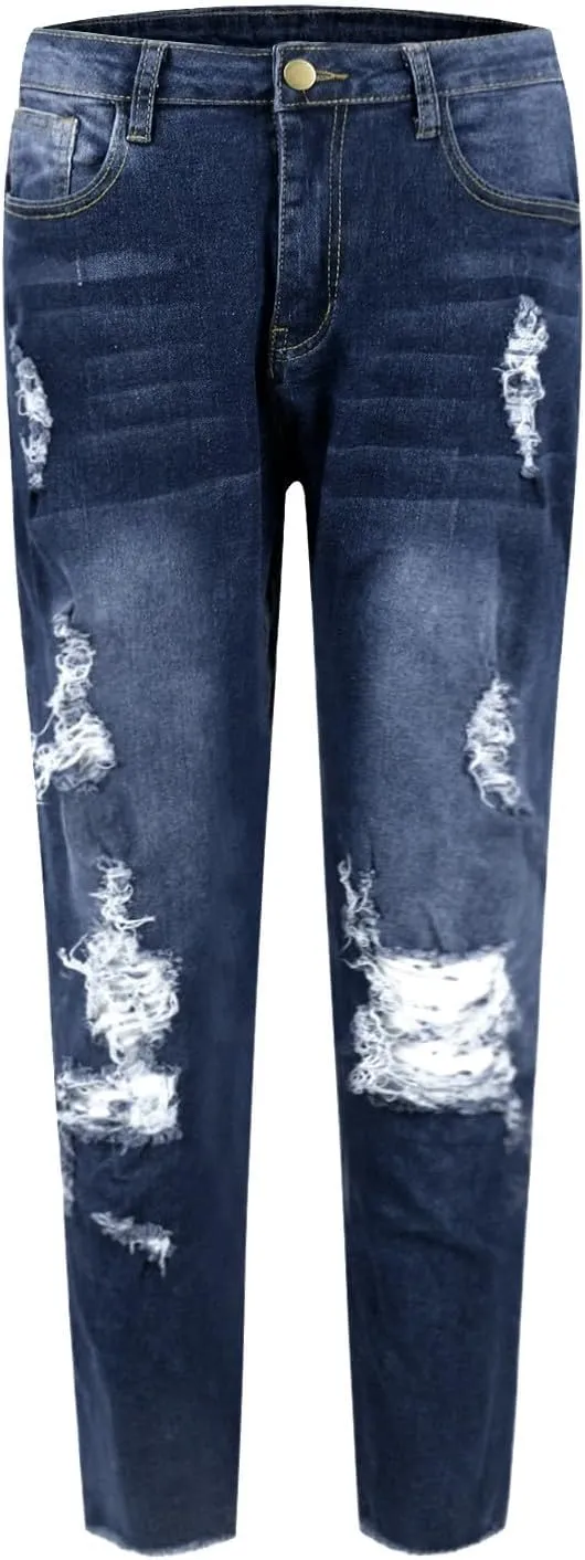Skinny Jeans for Women Stretchy High Waisted Ripped Jeans Tummy Control Distressed Denim Leggings with Pockets