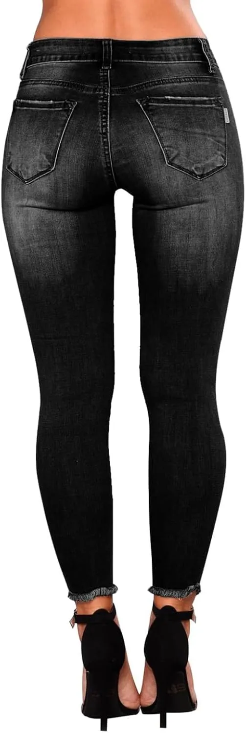 Skinny Jeans for Women Stretchy High Waisted Ripped Jeans Tummy Control Distressed Denim Leggings with Pockets