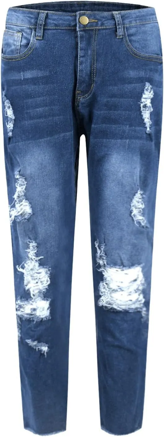 Skinny Jeans for Women Stretchy High Waisted Ripped Jeans Tummy Control Distressed Denim Leggings with Pockets