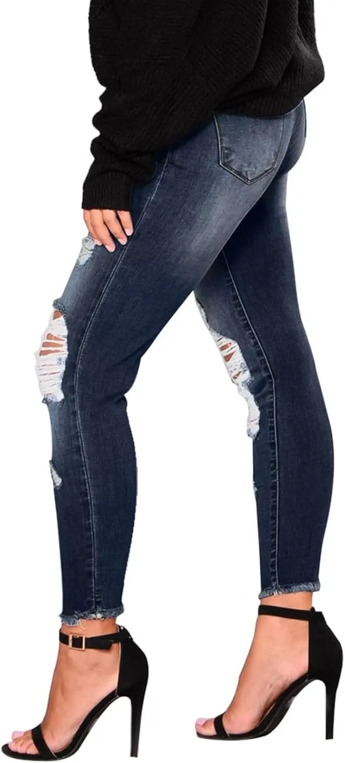 Skinny Jeans for Women Stretchy High Waisted Ripped Jeans Tummy Control Distressed Denim Leggings with Pockets