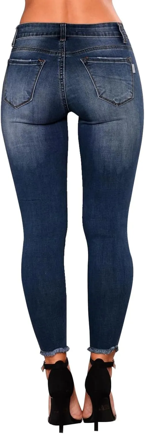 Skinny Jeans for Women Stretchy High Waisted Ripped Jeans Tummy Control Distressed Denim Leggings with Pockets