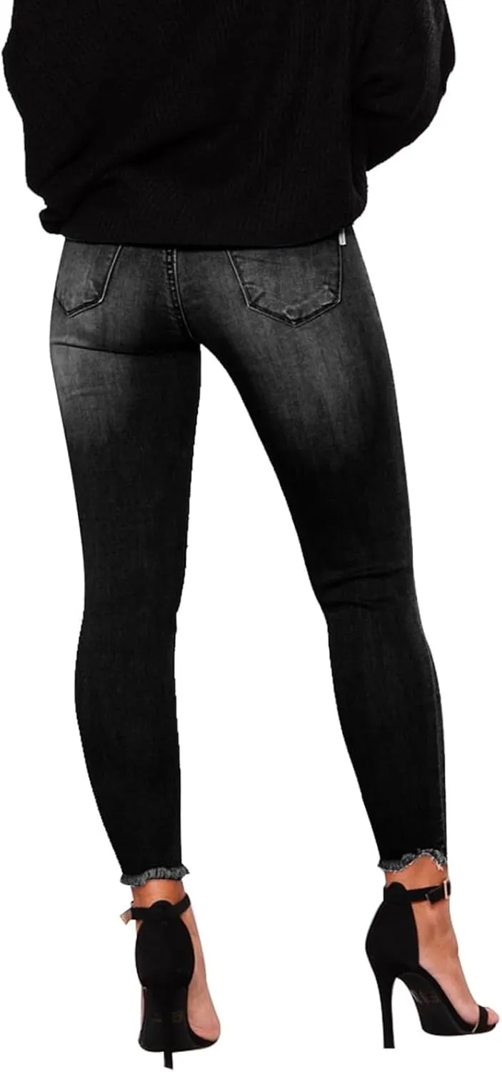Skinny Jeans for Women Stretchy High Waisted Ripped Jeans Tummy Control Distressed Denim Leggings with Pockets