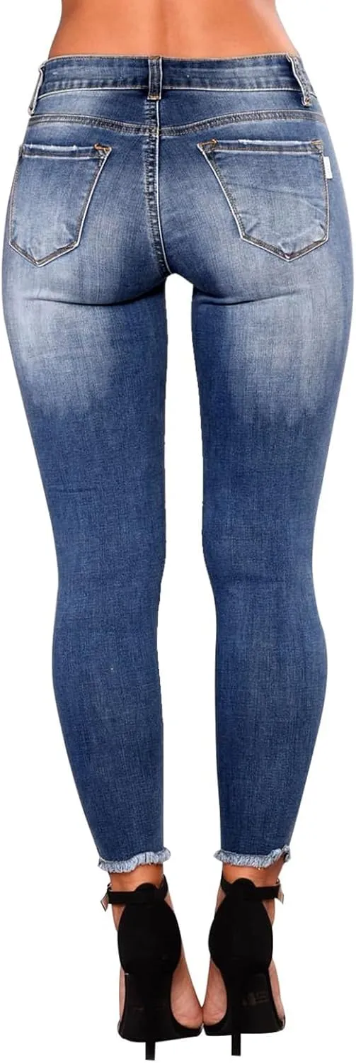 Skinny Jeans for Women Stretchy High Waisted Ripped Jeans Tummy Control Distressed Denim Leggings with Pockets