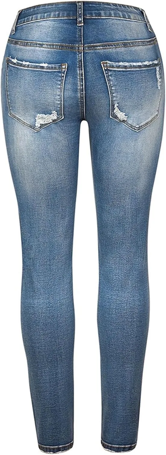 Skinny Jeans for Women Stretchy Women's Ripped Skinny Jeans Distressed Stretchy Denim Pants
