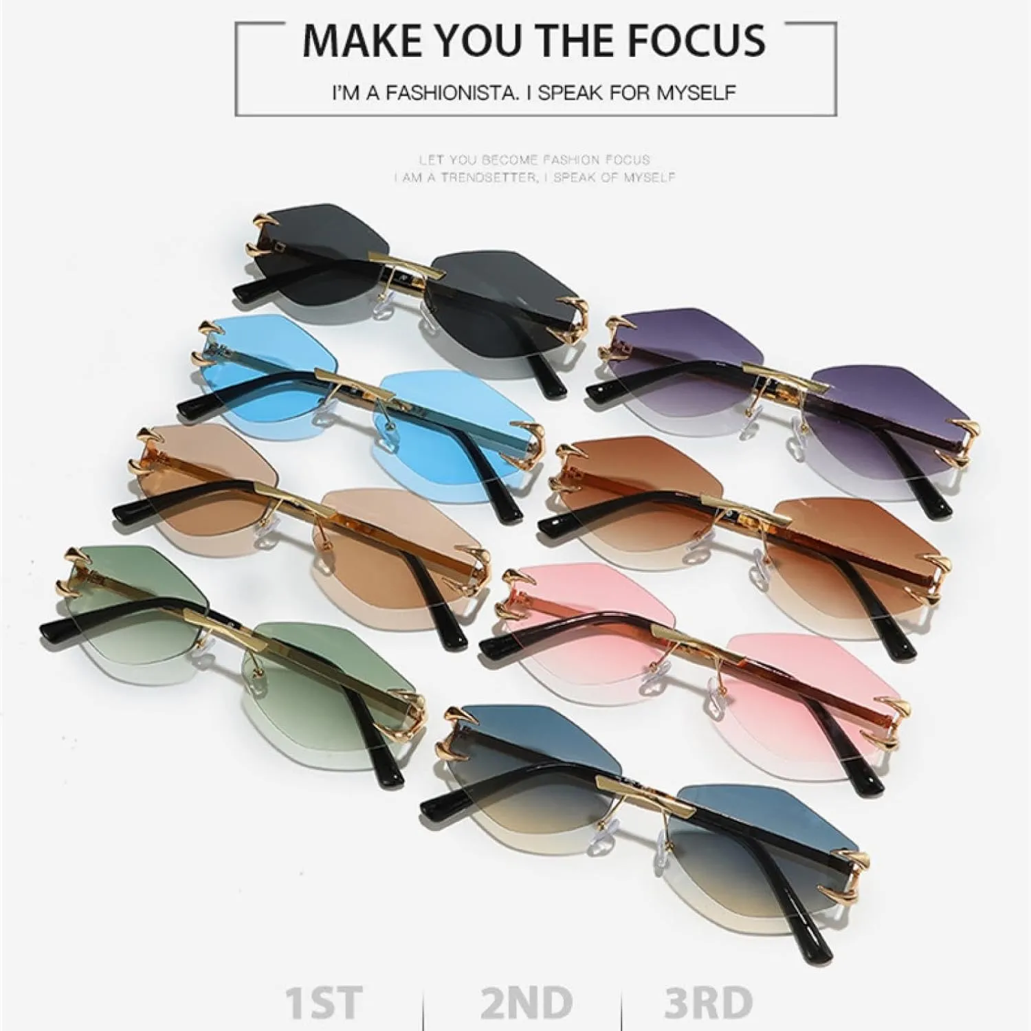 Small Hexagon Rimless Sunglasses for Women Men Luxury Polygon Retro Metal Frame Uv400